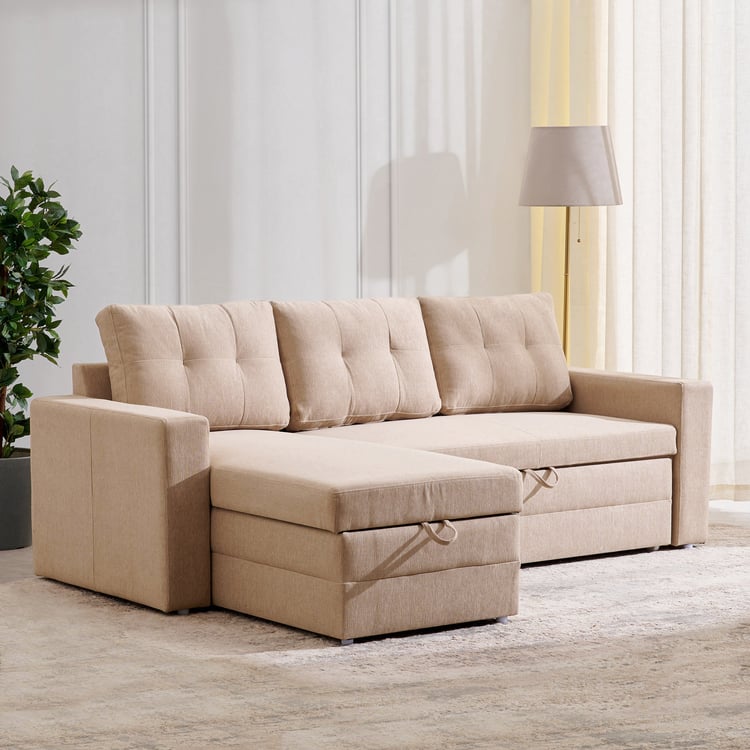 Helios Woodland Fabric 2-Seater Storage Sofa Bed with Interchangeable Chaise - Beige