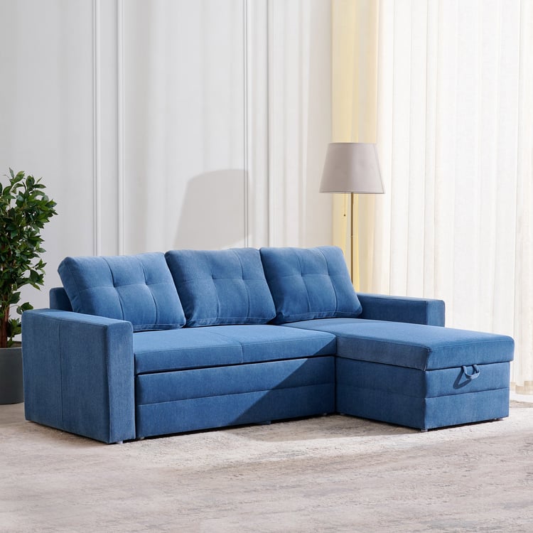 Helios Woodland Fabric 2-Seater Storage Sofa Bed with Interchangeable Chaise - Blue