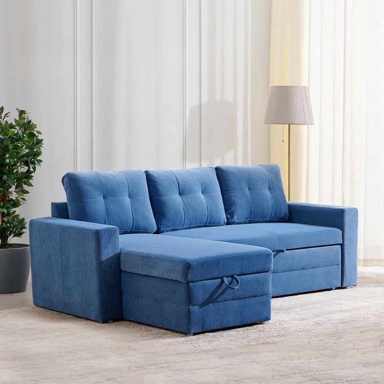 Helios Woodland Fabric 2-Seater Storage Sofa Bed with Interchangeable Chaise - Blue