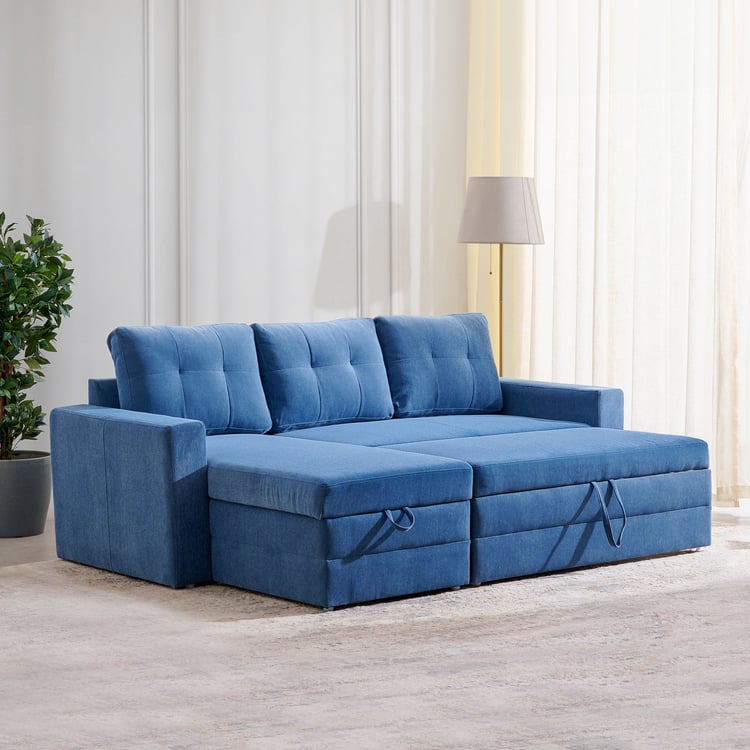 Helios Woodland Fabric 2-Seater Storage Sofa Bed with Interchangeable Chaise - Blue