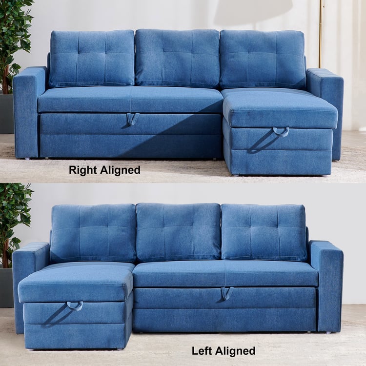 Helios Woodland Fabric 2-Seater Storage Sofa Bed with Interchangeable Chaise - Blue