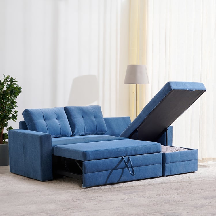 Helios Woodland Fabric 2-Seater Storage Sofa Bed with Interchangeable Chaise - Blue