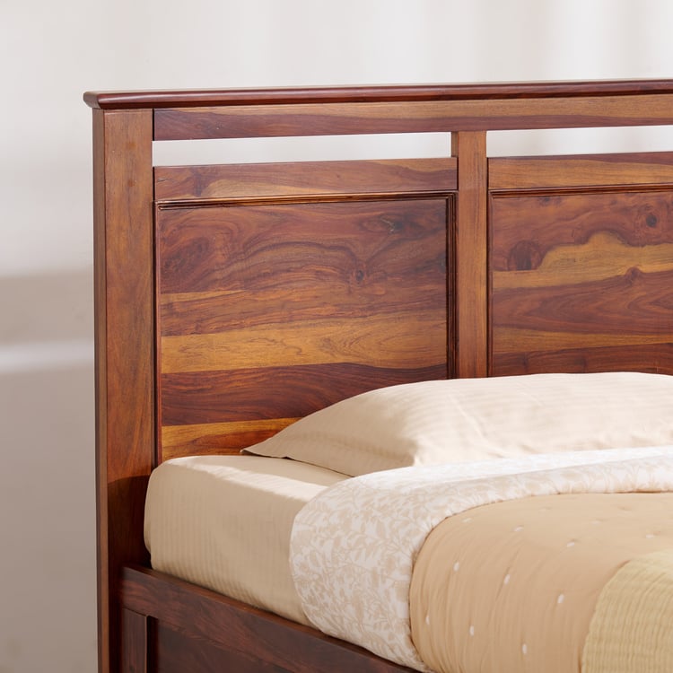 Ivan Sheesham Wood Queen Bed with Hydraulic Storage - Brown