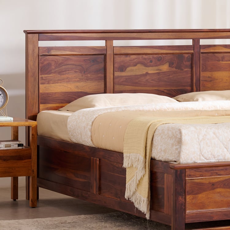 Ivan Sheesham Wood Queen Bed with Hydraulic Storage - Brown