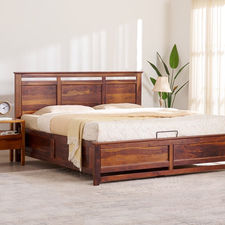 Ivan Sheesham Wood King Bed with Hydraulic Storage - Brown