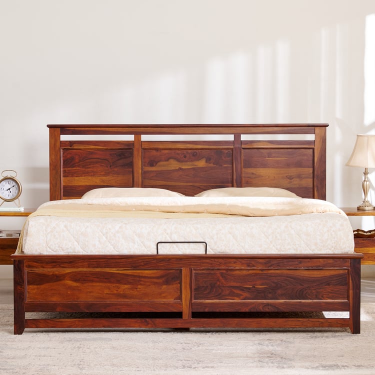 Ivan Sheesham Wood King Bed with Hydraulic Storage - Brown