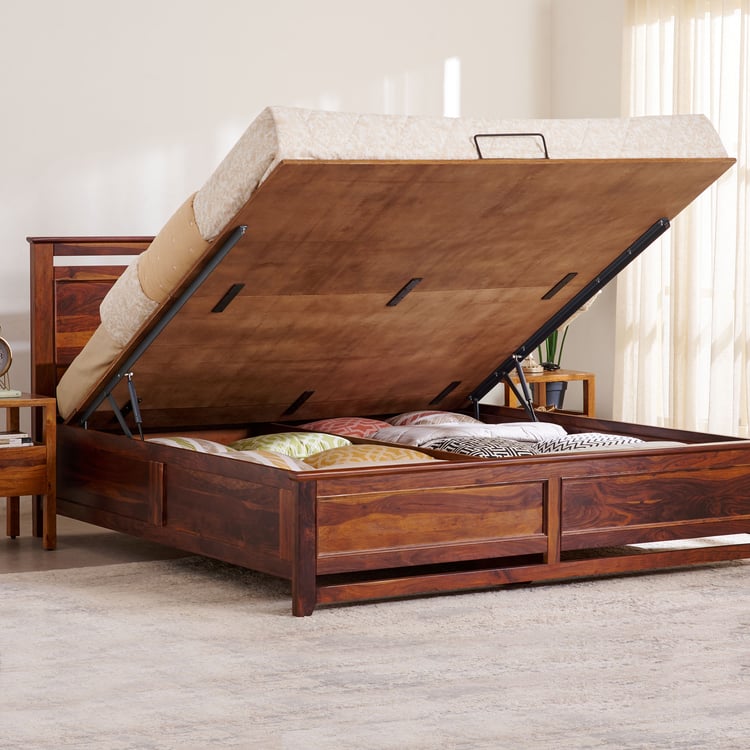 Ivan Sheesham Wood King Bed with Hydraulic Storage - Brown
