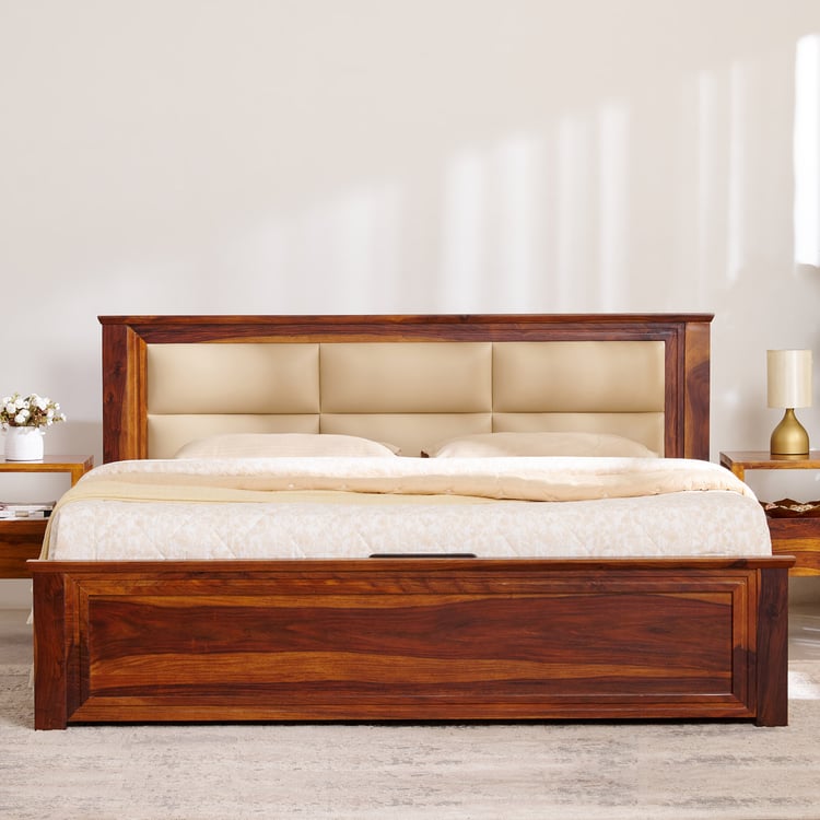 Warren Sheesham Wood King Bed with Hydraulic Storage - Brown