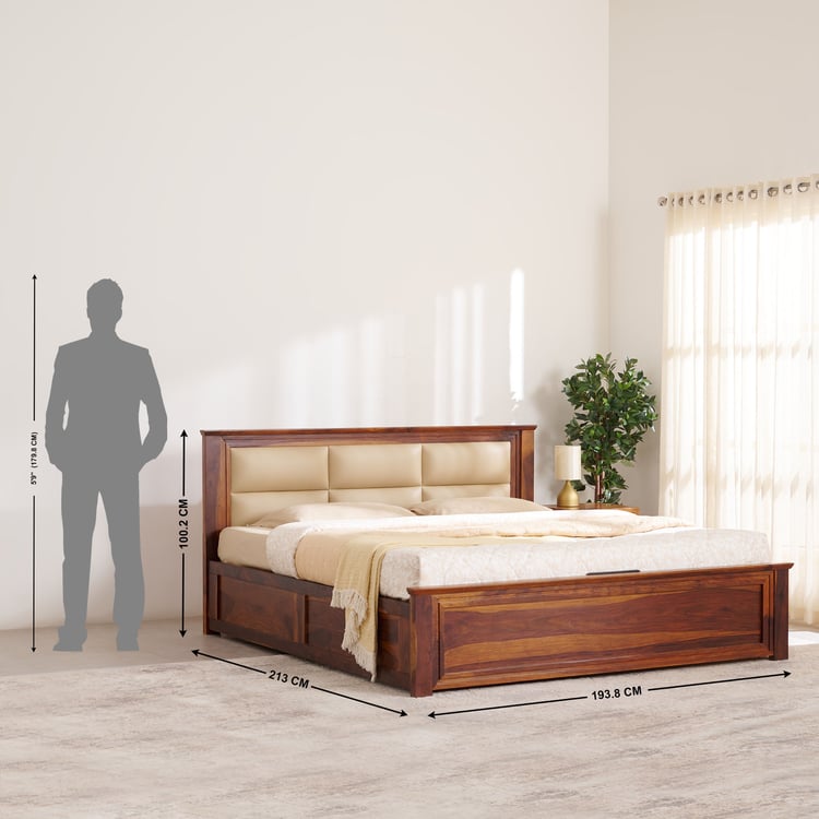 Warren Sheesham Wood King Bed with Hydraulic Storage - Brown