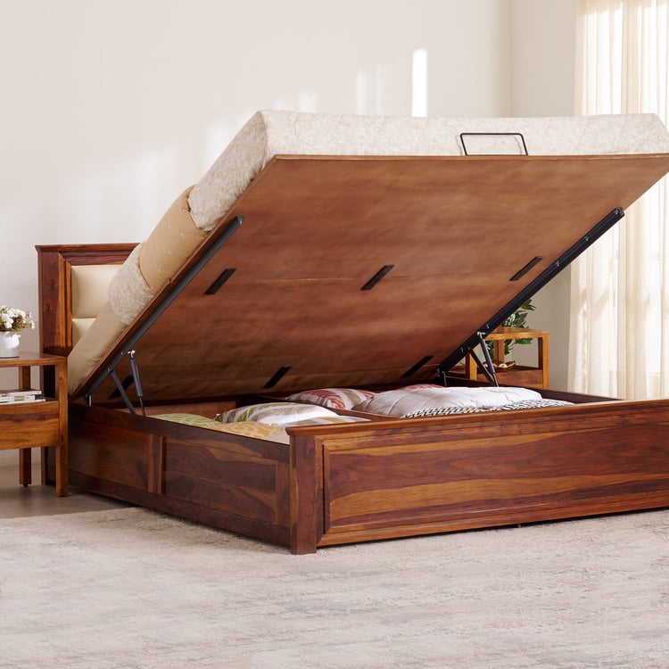 Warren Sheesham Wood King Bed with Hydraulic Storage - Brown