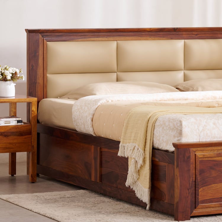 Warren Sheesham Wood King Bed with Hydraulic Storage - Brown