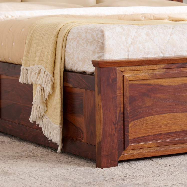 Warren Sheesham Wood King Bed with Hydraulic Storage - Brown