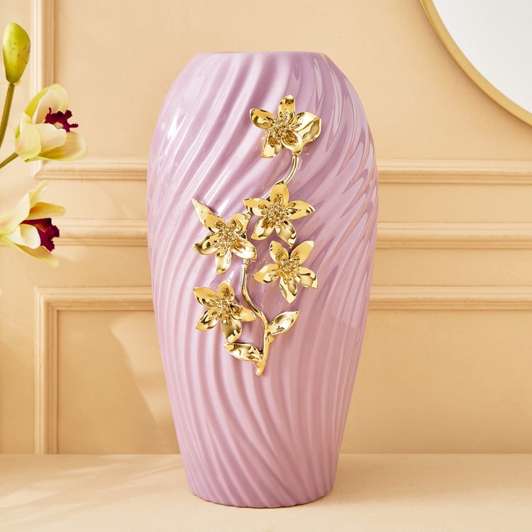 Moksha Kalki Ceramic Floral Ribbed Vase - Large