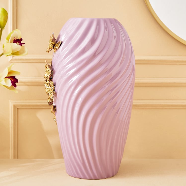 Moksha Kalki Ceramic Floral Ribbed Vase - Large