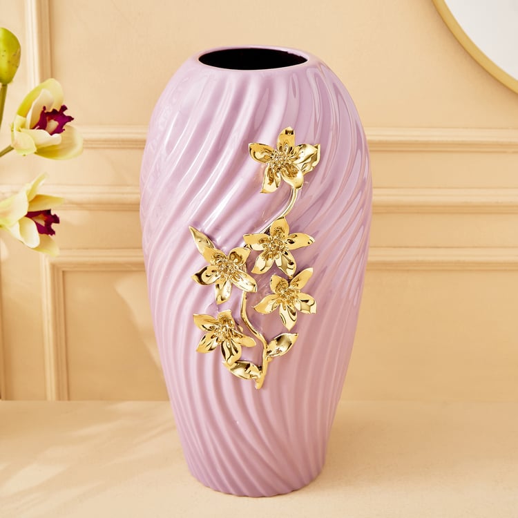 Moksha Kalki Ceramic Floral Ribbed Vase - Large