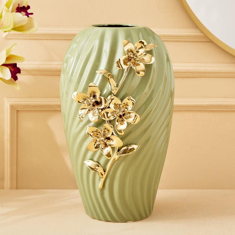 Moksha Kalki Ceramic Floral Ribbed Vase - Small