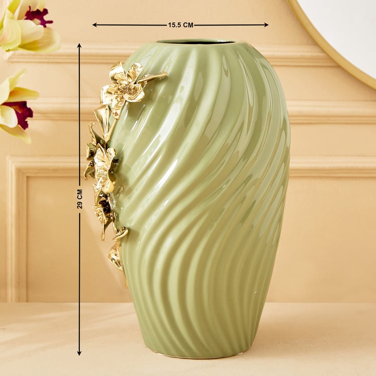 Moksha Kalki Ceramic Floral Ribbed Vase - Small