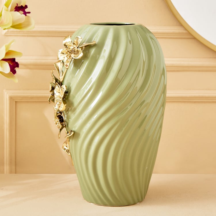 Moksha Kalki Ceramic Floral Ribbed Vase - Small