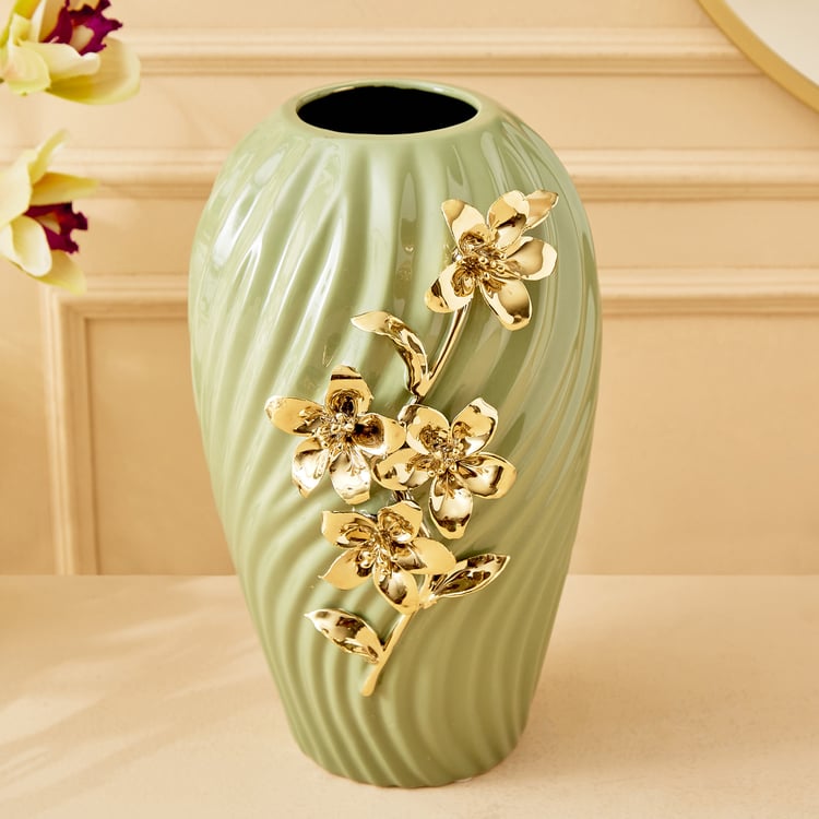 Moksha Kalki Ceramic Floral Ribbed Vase - Small