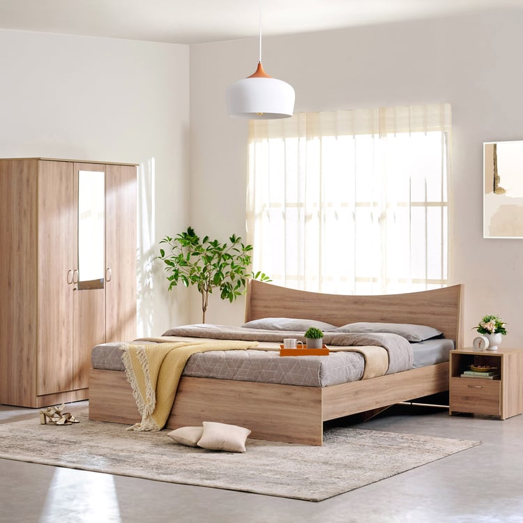 Helios Alton King Bed with Bedside Table and 3-Door Wardrobe