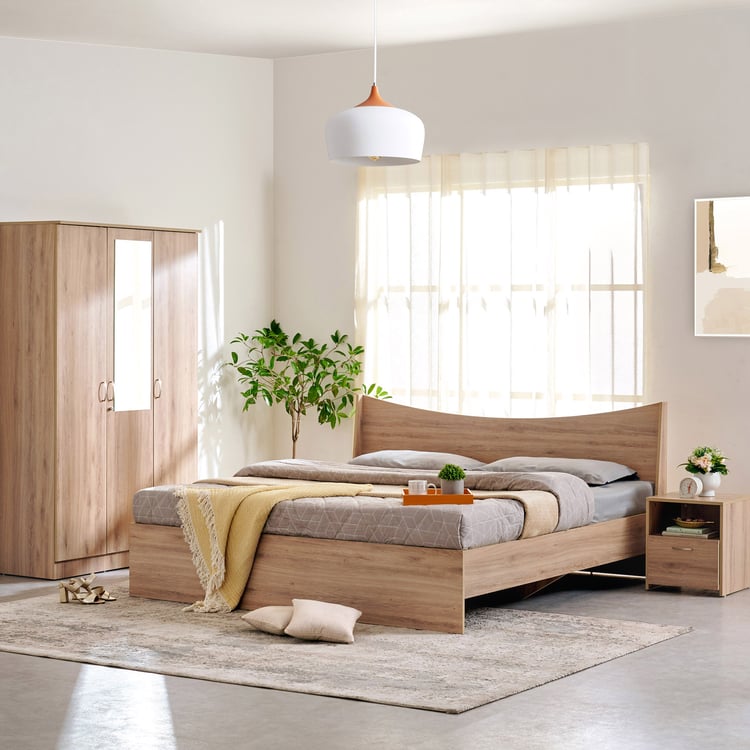 Helios Alton Queen Bed with Bedside Table and 3-Door Wardrobe