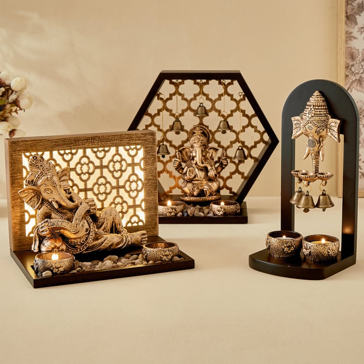 Renaissance 3Pcs Polyresin Ganesha with T-Light Holders