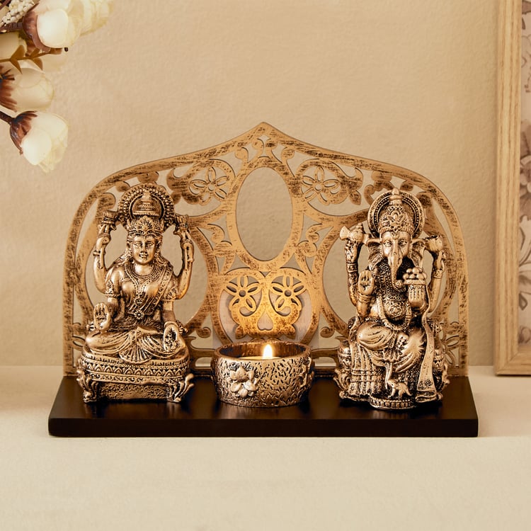 Renaissance 4Pcs Polyresin Lakshmi Ganesha Figurines with T-Light Holder