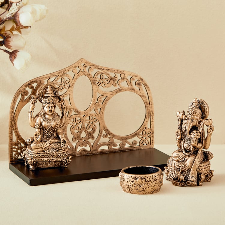 Renaissance 4Pcs Polyresin Lakshmi Ganesha Figurines with T-Light Holder