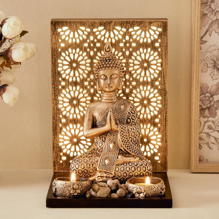 Renaissance 4Pcs Polyresin Buddha Figurine with T-Light Holders