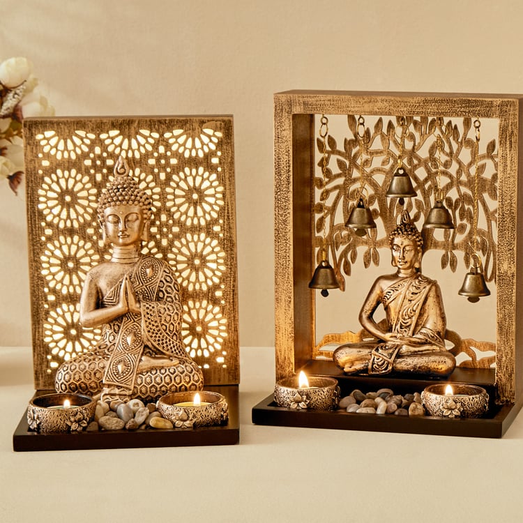 Renaissance 4Pcs Polyresin Buddha Figurine with T-Light Holders