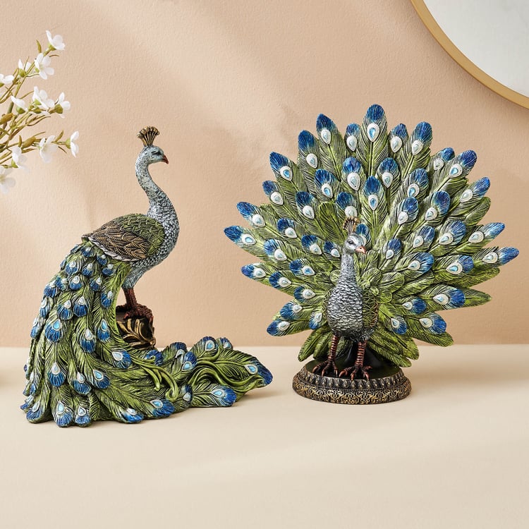 Mayur Rumi Polyresin Feathered Peacock Figurine