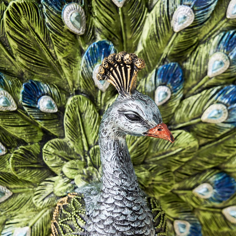 Mayur Rumi Polyresin Feathered Peacock Figurine