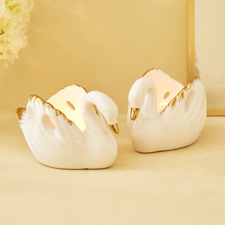 Stellar Fantasy Mia Set of 2 Ceramic Swan T-Light Holders