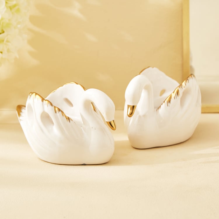 Stellar Fantasy Mia Set of 2 Ceramic Swan T-Light Holders