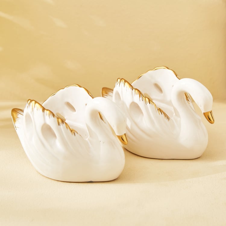 Stellar Fantasy Mia Set of 2 Ceramic Swan T-Light Holders