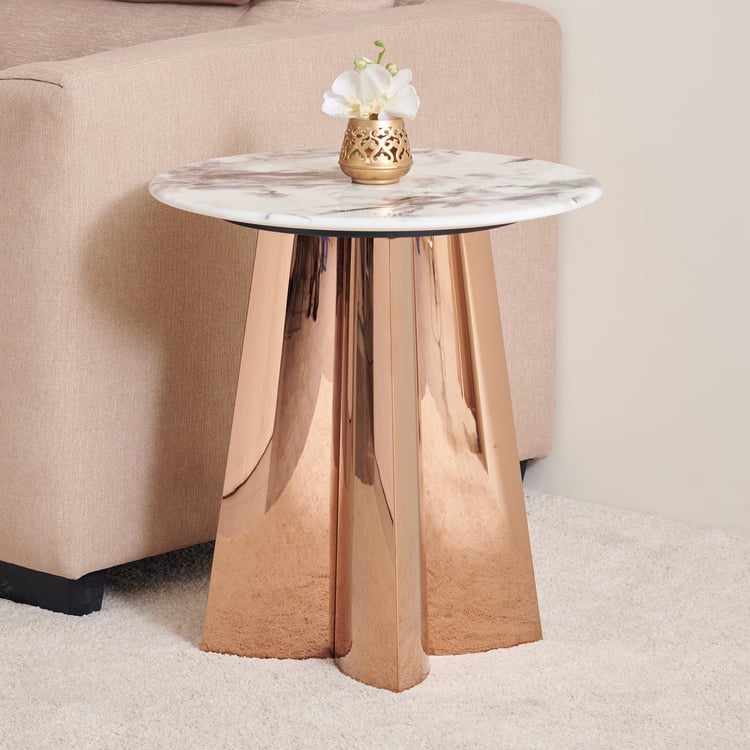 Ernet Sintered Stone Top End Table - Gold