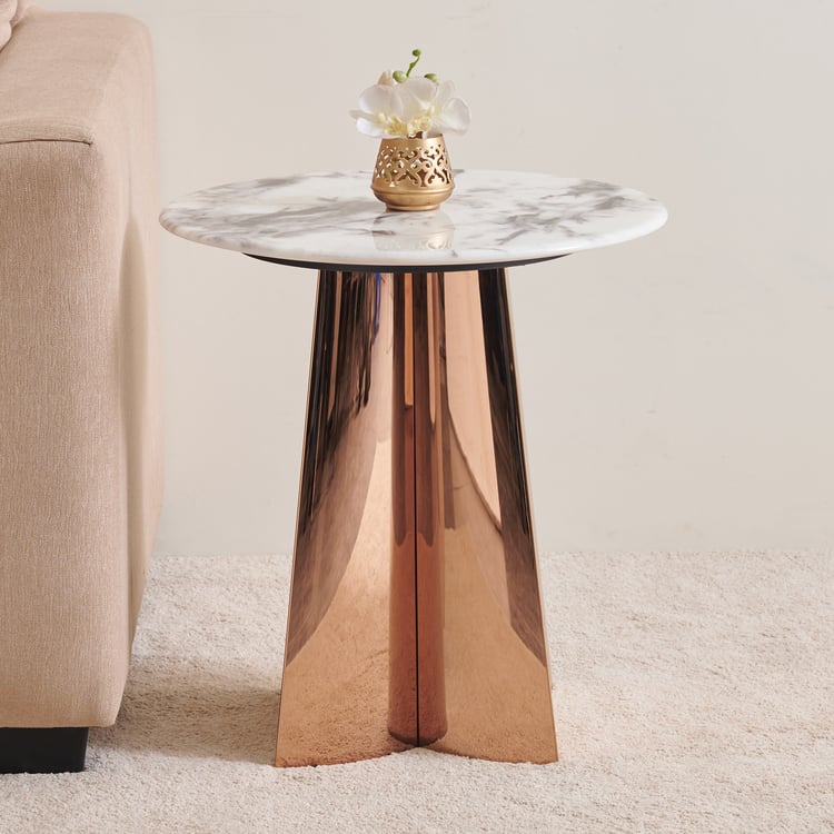 Ernet Sintered Stone Top End Table - Gold