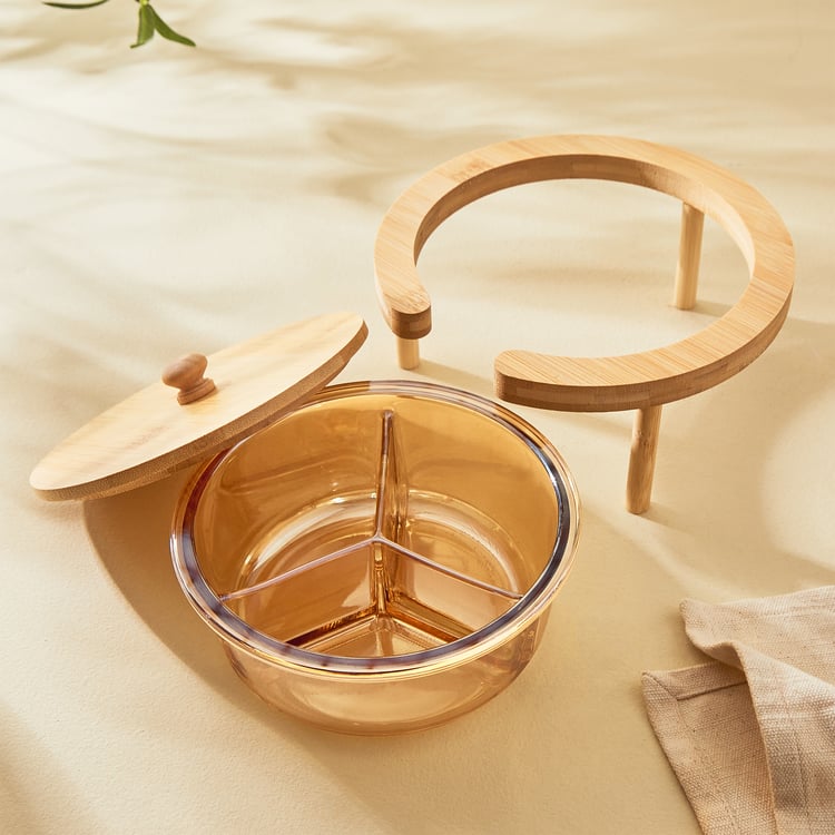 Showstopper Seong Glass Serving Bowl with Bamboo Stand and Lid - 900ml