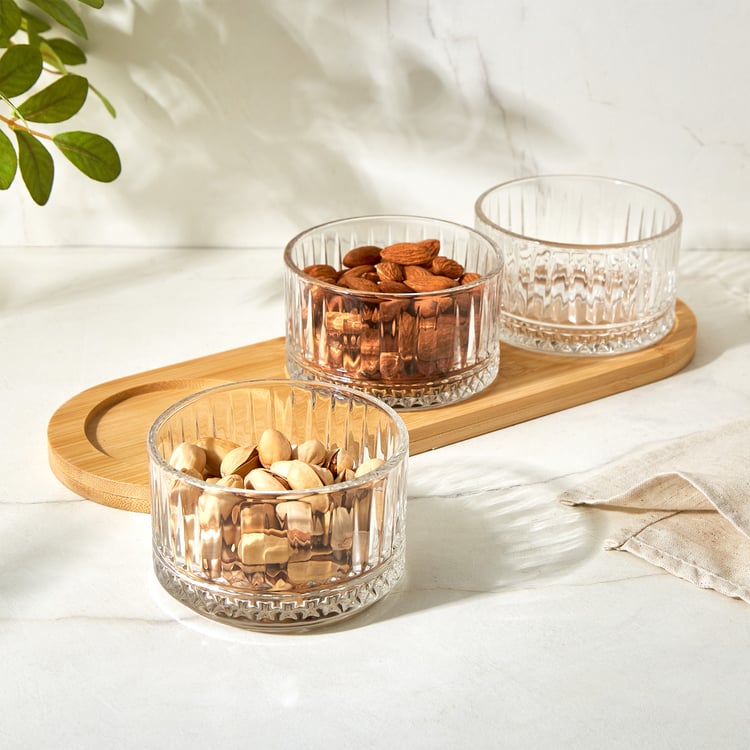 Vamos Louisa Set of 3 Glass Bowls with Bamboo Tray - 240ml