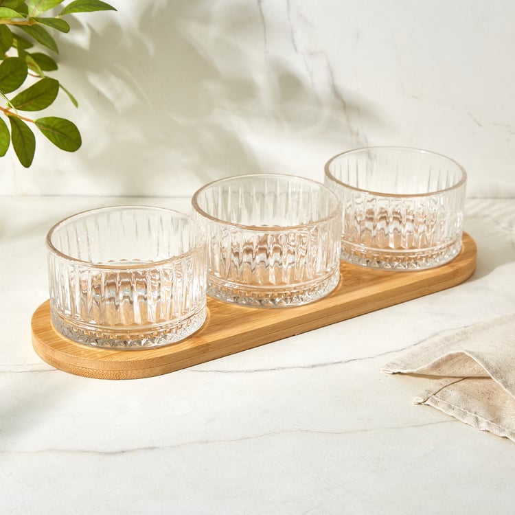 Vamos Louisa Set of 3 Glass Bowls with Bamboo Tray - 240ml