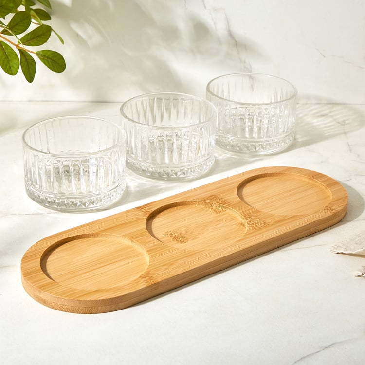 Vamos Louisa Set of 3 Glass Bowls with Bamboo Tray - 240ml