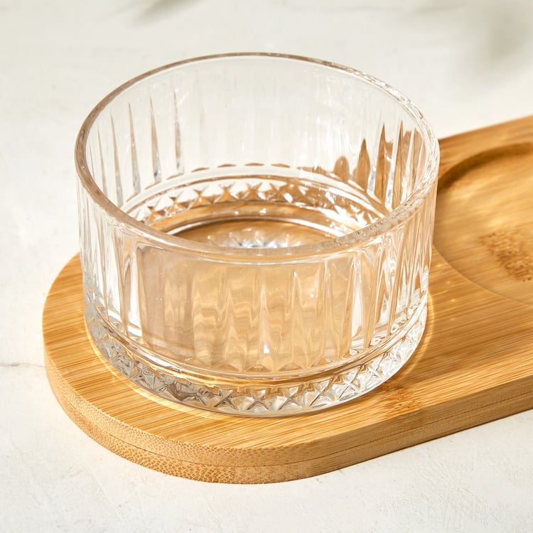 Vamos Louisa Set of 3 Glass Bowls with Bamboo Tray - 240ml