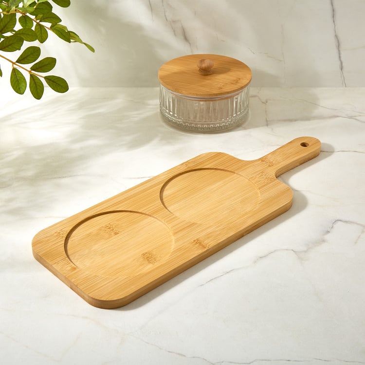 Vamos Louisa Set of 2 Glass Serveware Set with Bamboo Tray - 550ml