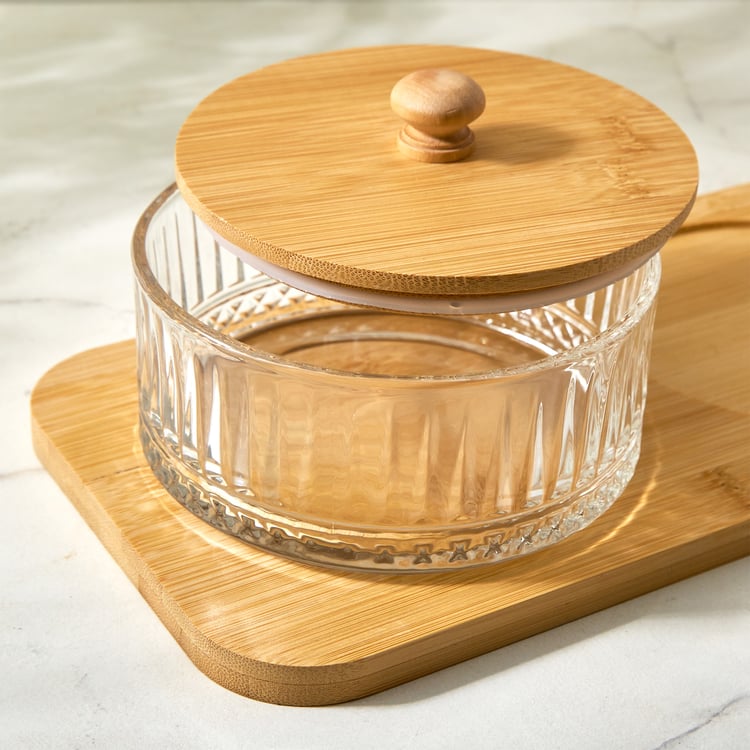 Vamos Louisa Set of 2 Glass Serveware Set with Bamboo Tray - 550ml