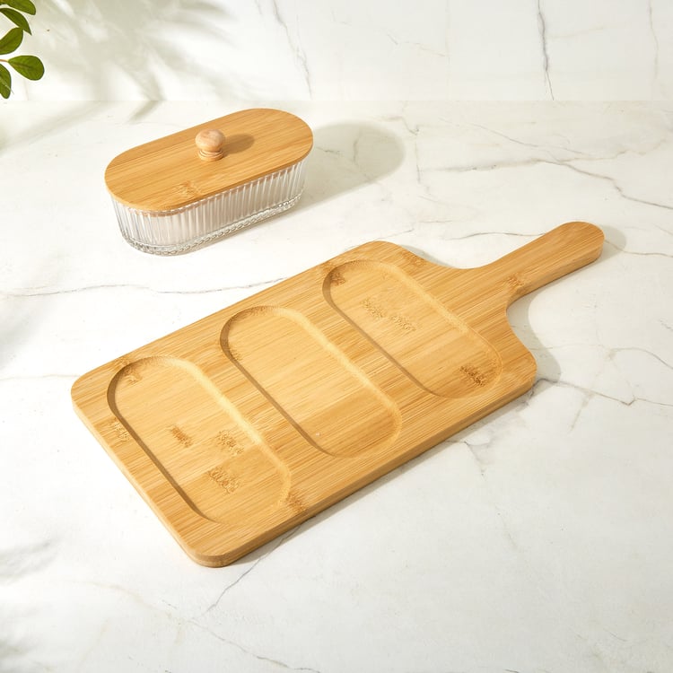 Vamos Louisa Set of 3 Glass Serveware Set with Bamboo Tray - 400ml