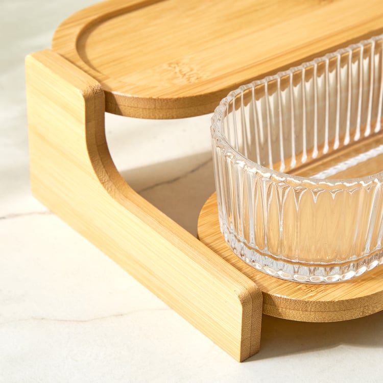 Vamos Louisa Set of 2 Glass Bowls with Bamboo Stand - 400ml