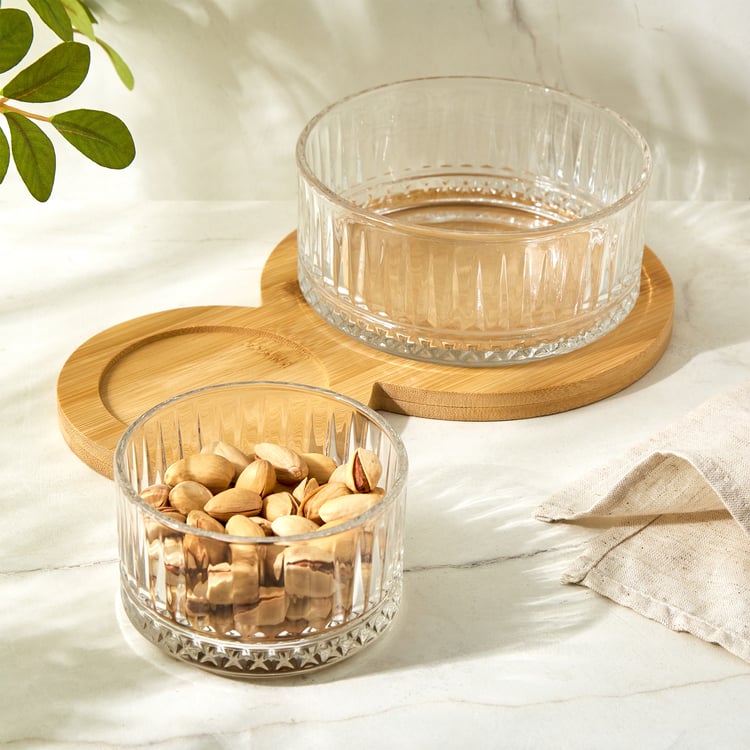 Vamos Louisa Set of 2 Glass Bowls with Bamboo Tray