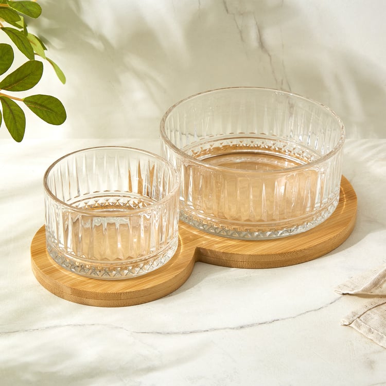 Vamos Louisa Set of 2 Glass Bowls with Bamboo Tray