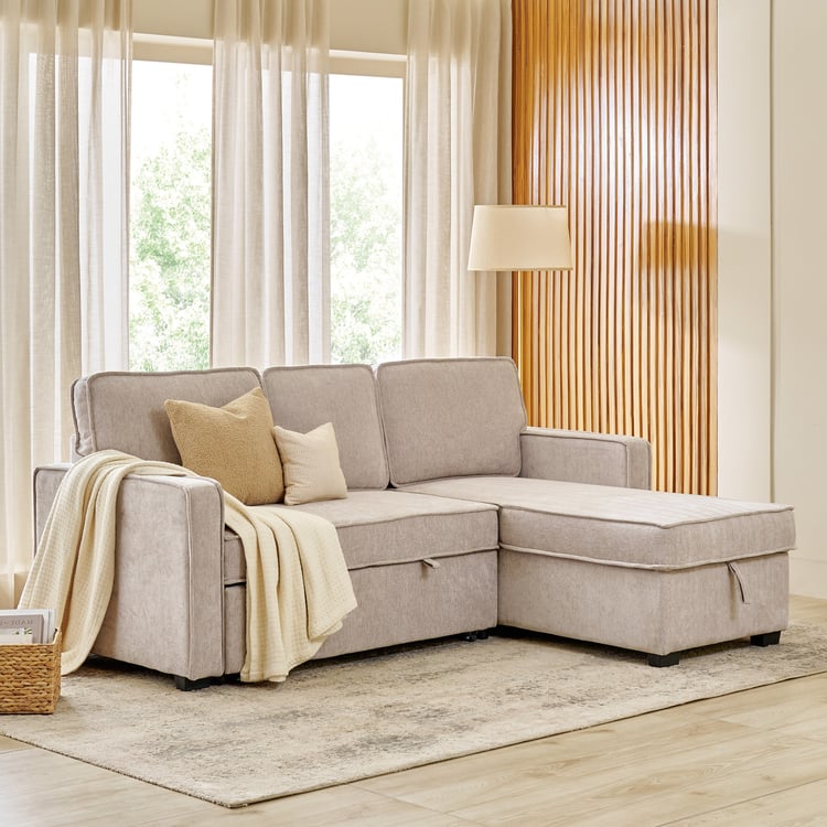 Clarkson Fabric 2-Seater Storage Sofa Bed with Right Chaise - Beige