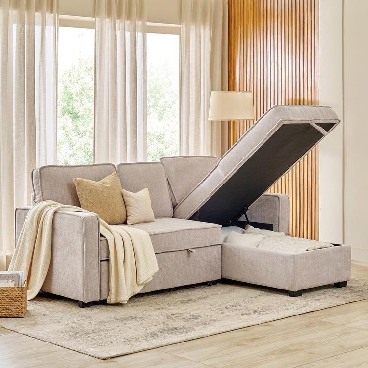Clarkson Fabric 2-Seater Storage Sofa Bed with Right Chaise - Beige